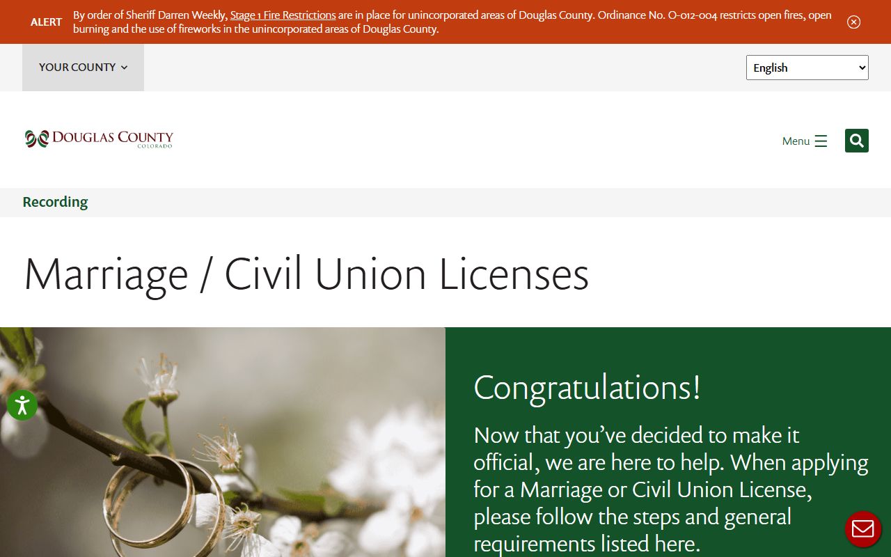 Douglas County marriage license webpage