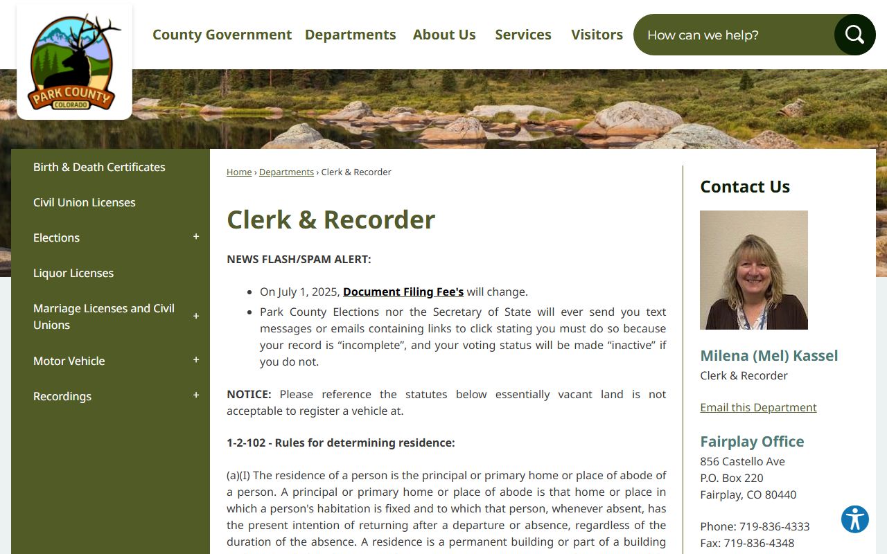 Park County Clerk and Recorder website